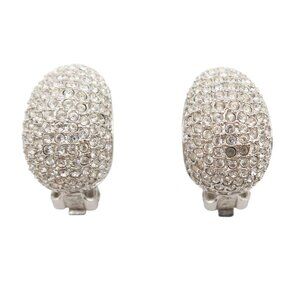 Vintage CARRE Pave Crystal Rhinestone Silver Tone Clip On Chunky Earrings